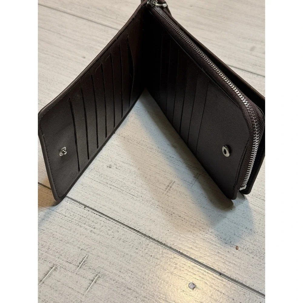 Heng Sheng Black Zipper Long Wallet-26 Credit Card Holder Front/Back NWOT Brown